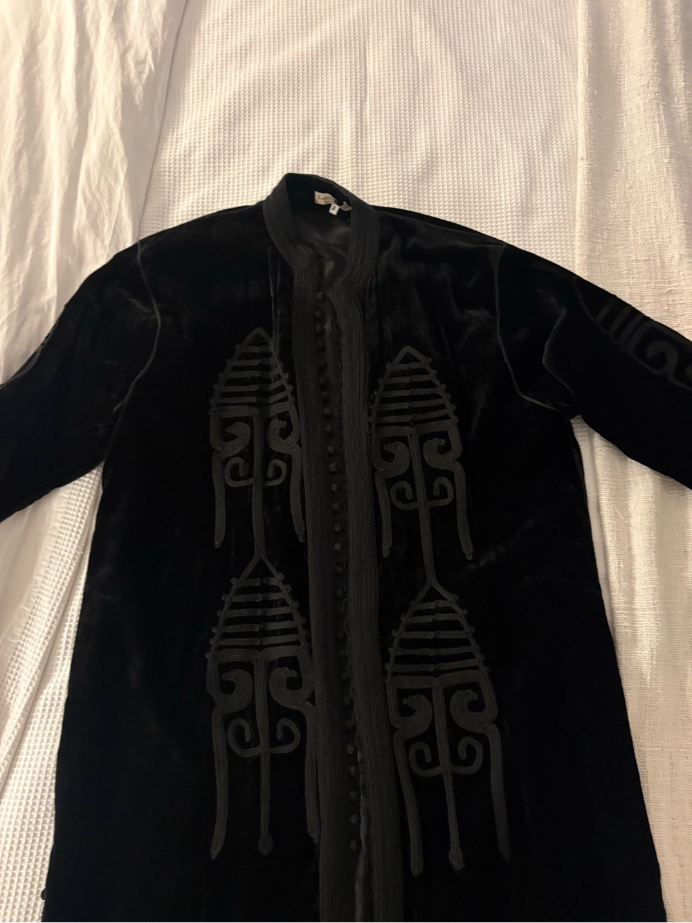 Morocco Boutique Velvet Long Coat with Embroidered Front Panels